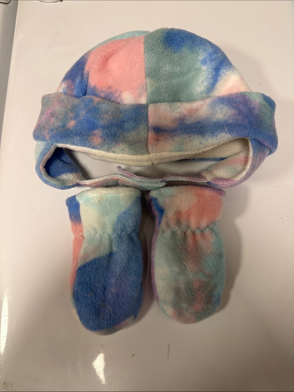 Nike Pastel Tie-Dye Fleece Hat and Mittens Set - Blue Pink Mint Purple - Picture 2 of 2